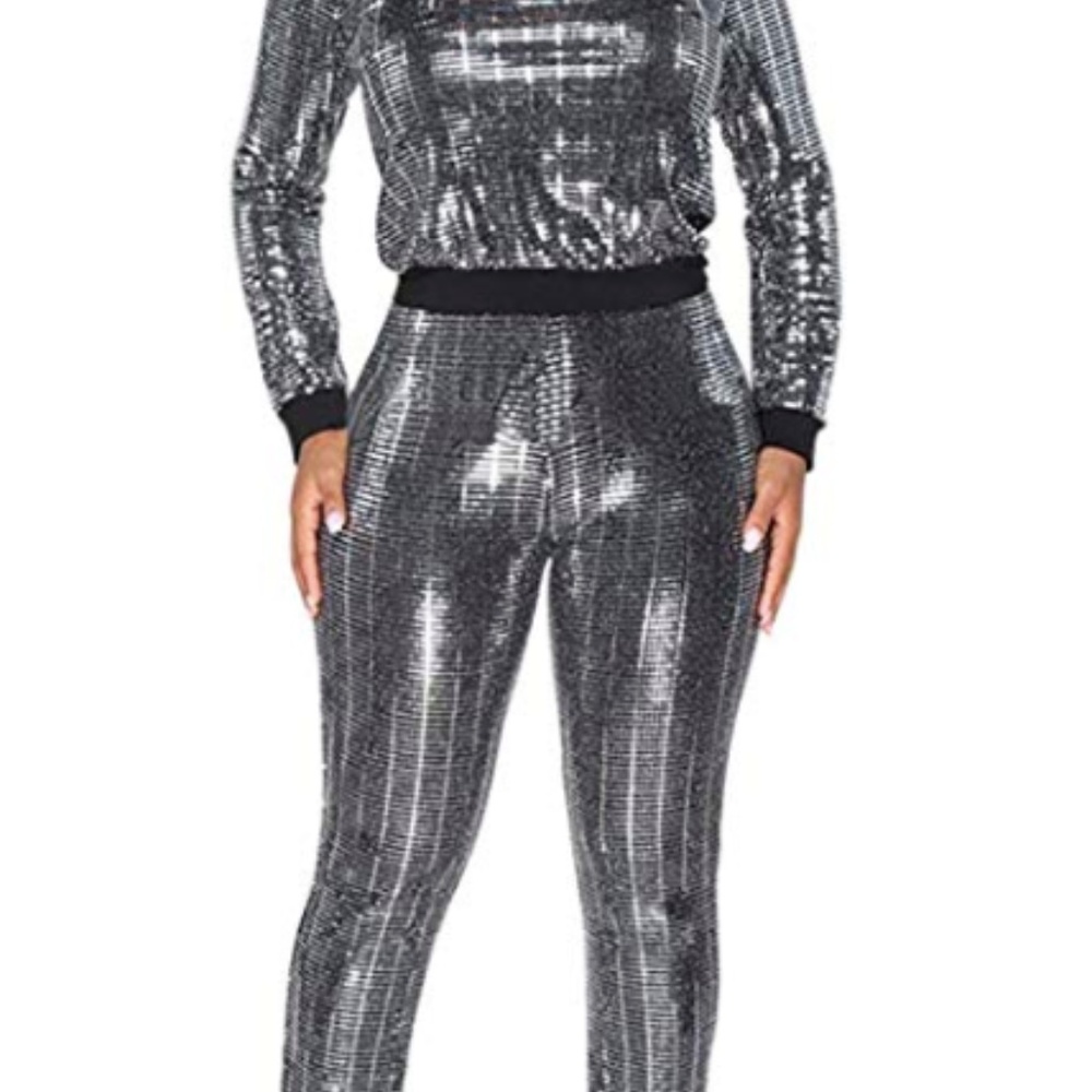 2 Piece Metallic Shiny Pants Set